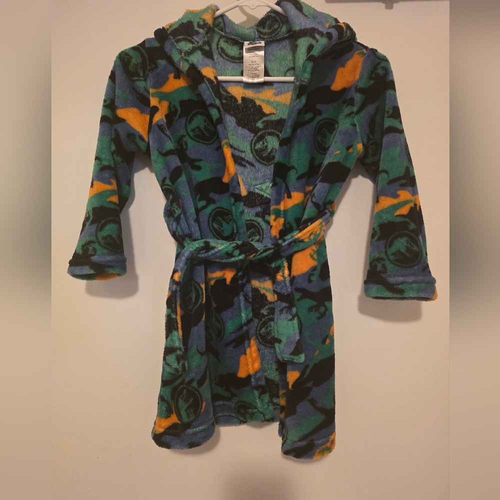Kids Jurassic Park Dinosaur Print Hooded Pajama Robe